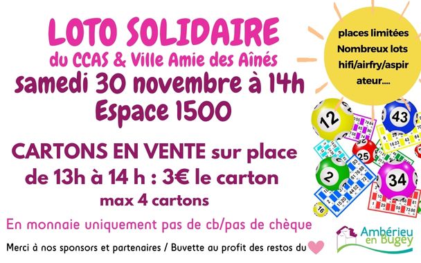 LOTO SOLIDAIRE VAD/CCAS 30 novembre 2024 à 14h